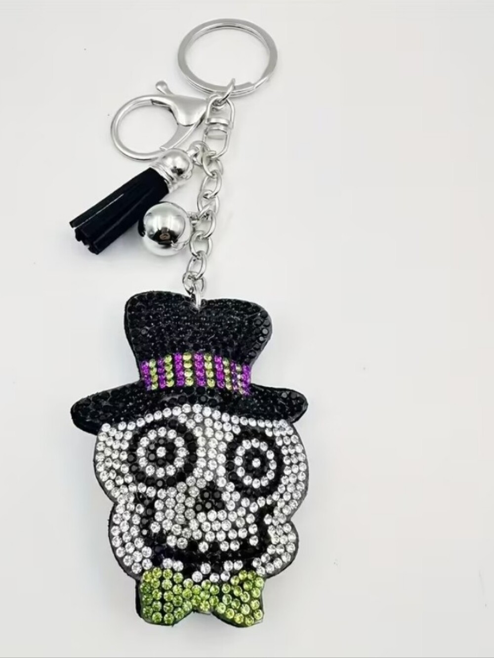 Skull Keychain/bag Charm with Top Hat and Bow